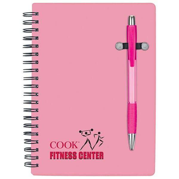 Pink notebook with logo