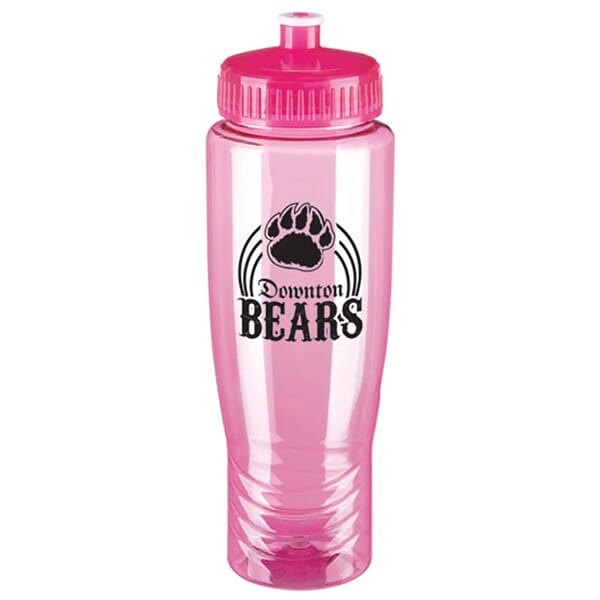 Pink sports water bottle with logo