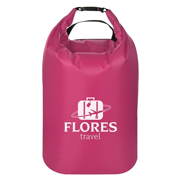 Pink waterproof dry bag with logo