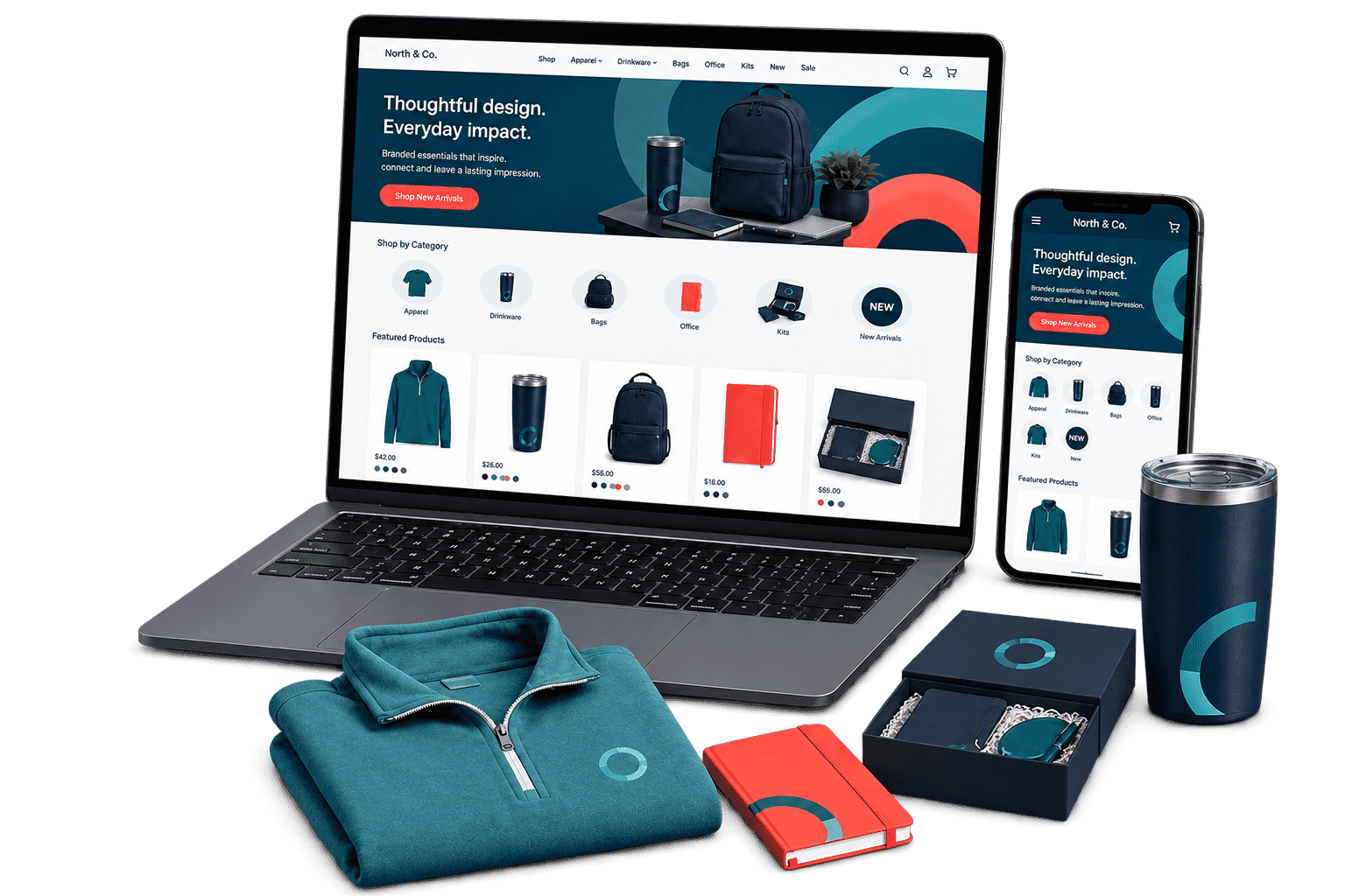 Generic branded merchandise store displayed on desktop and mobile devices