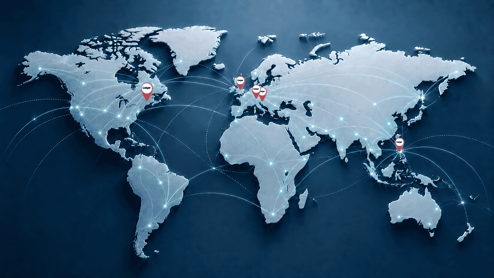 World map showing Geiger-owned operations and global service capabilities
