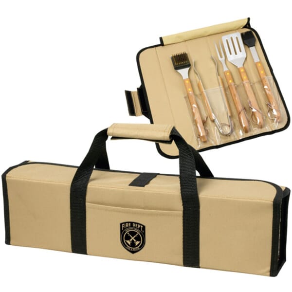 5-Piece Bamboo BBQ Set in Roll-Up Case