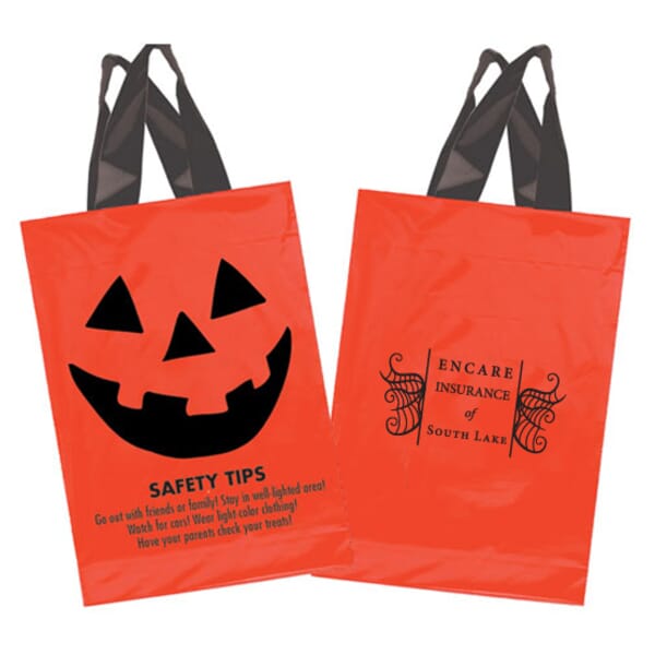 10" x 15" Halloween Soft Loop Shopper Bag - Pumpkin Face with Safety Tips