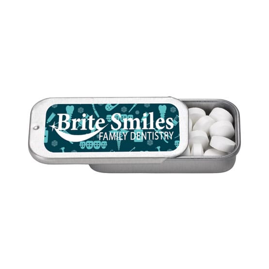 2" x 1" Small Silver Rectangular Slider Tin with Mints