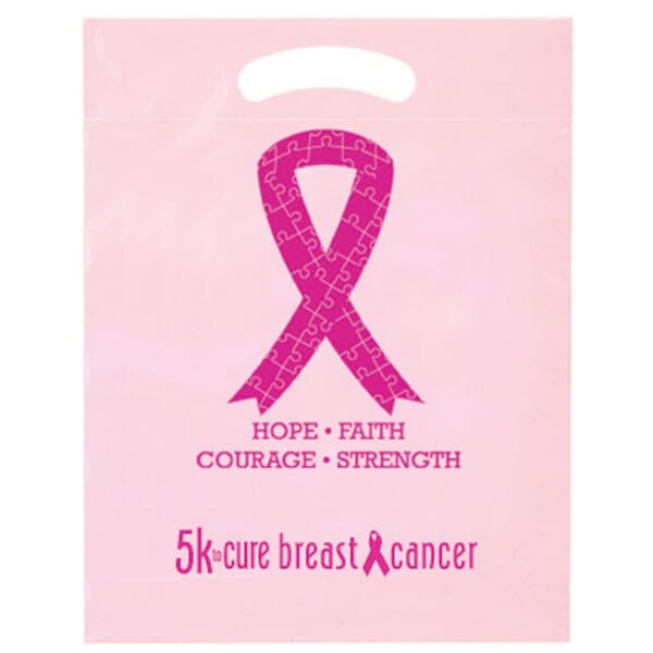 12" x 15" Breast Cancer Awareness Die Cut Bag with Ribbon Design