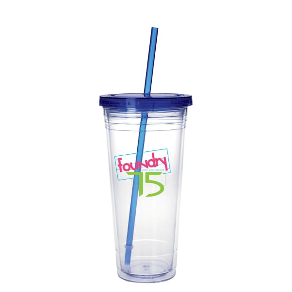 24 oz Clear Tumbler with Colored Lid