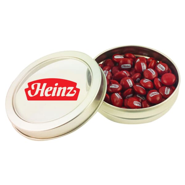 Small Top View Tin With Imprinted Chocolate Buttons