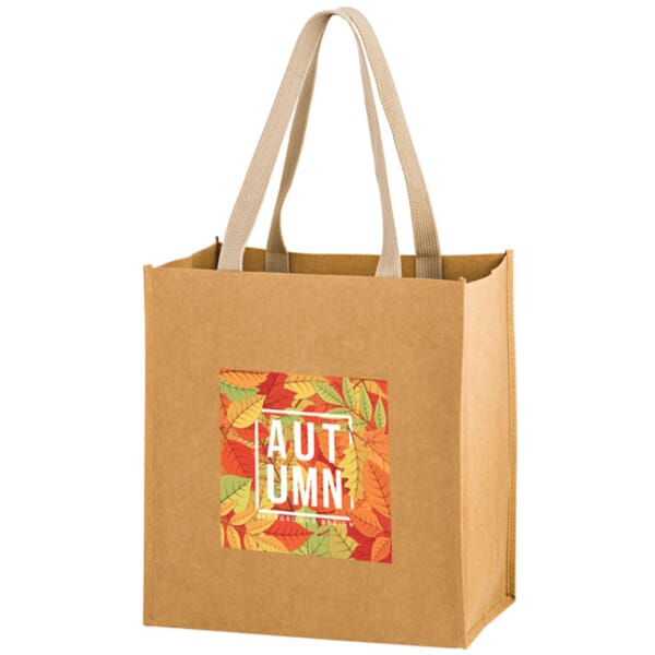 Washable Kraft Paper Fabric Tote Bag- 12 x 13 x 8 Full Color