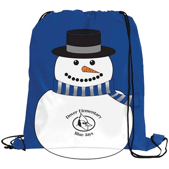 Festive Holiday Drawstring Bag - Snowman