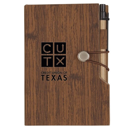 Woodgrain Notebook with Sticky Notes and Flags
