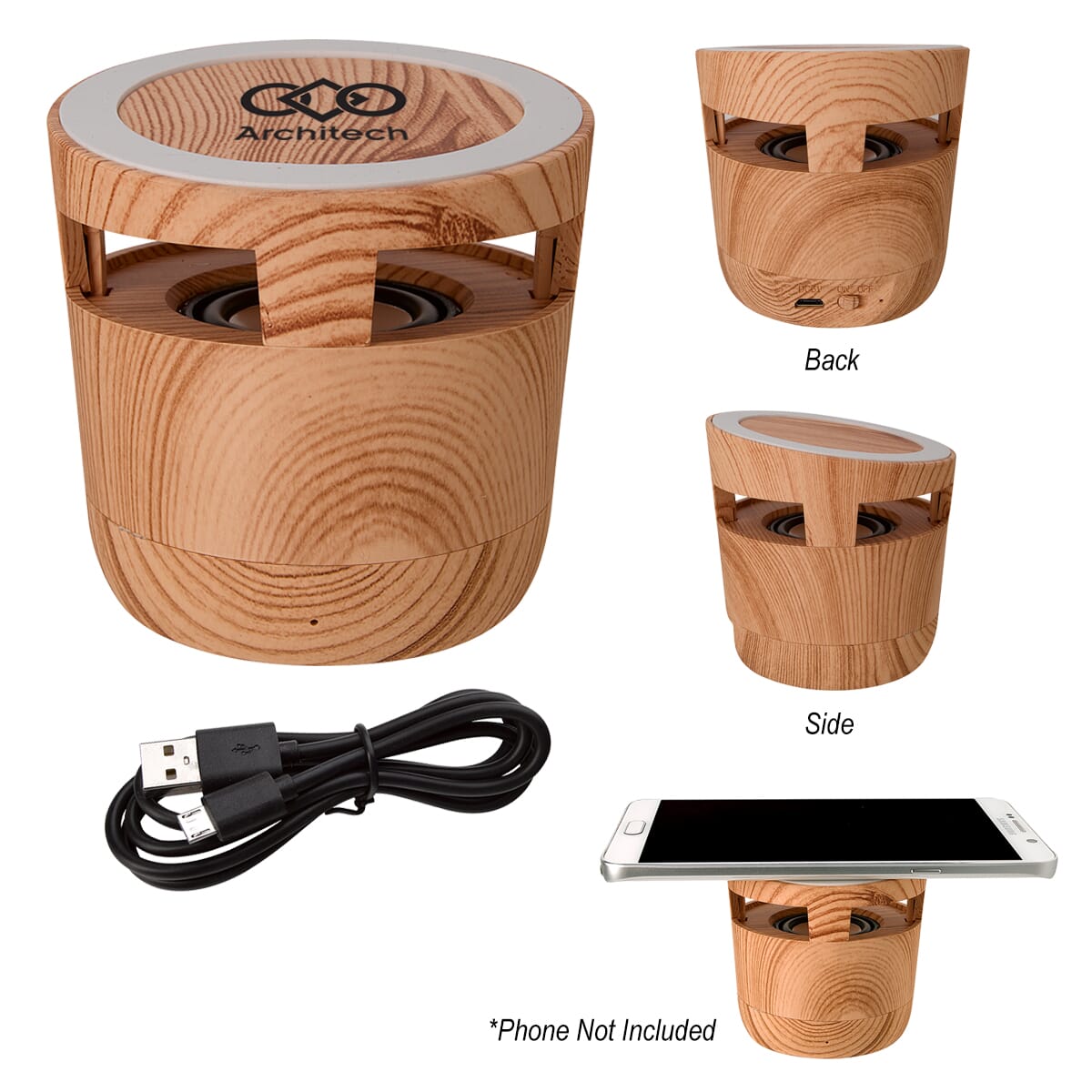 Woodgrain Wireless Charging Pad and Speaker 2.0