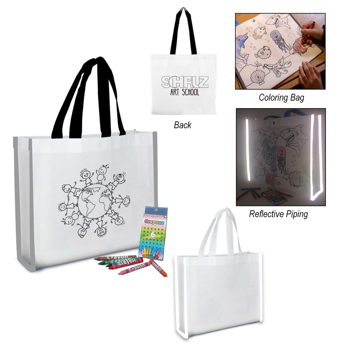 Reflective Non-Woven Coloring Tote Bag With Crayons