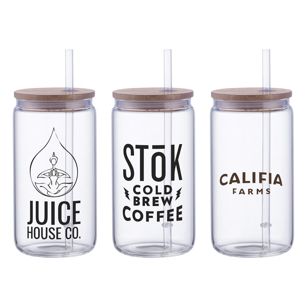 18 oz Danville Can Glass w Bamboo Lid and Straw