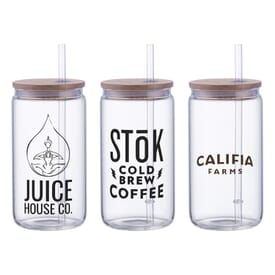 18 oz Danville Can Glass w Bamboo Lid and Straw