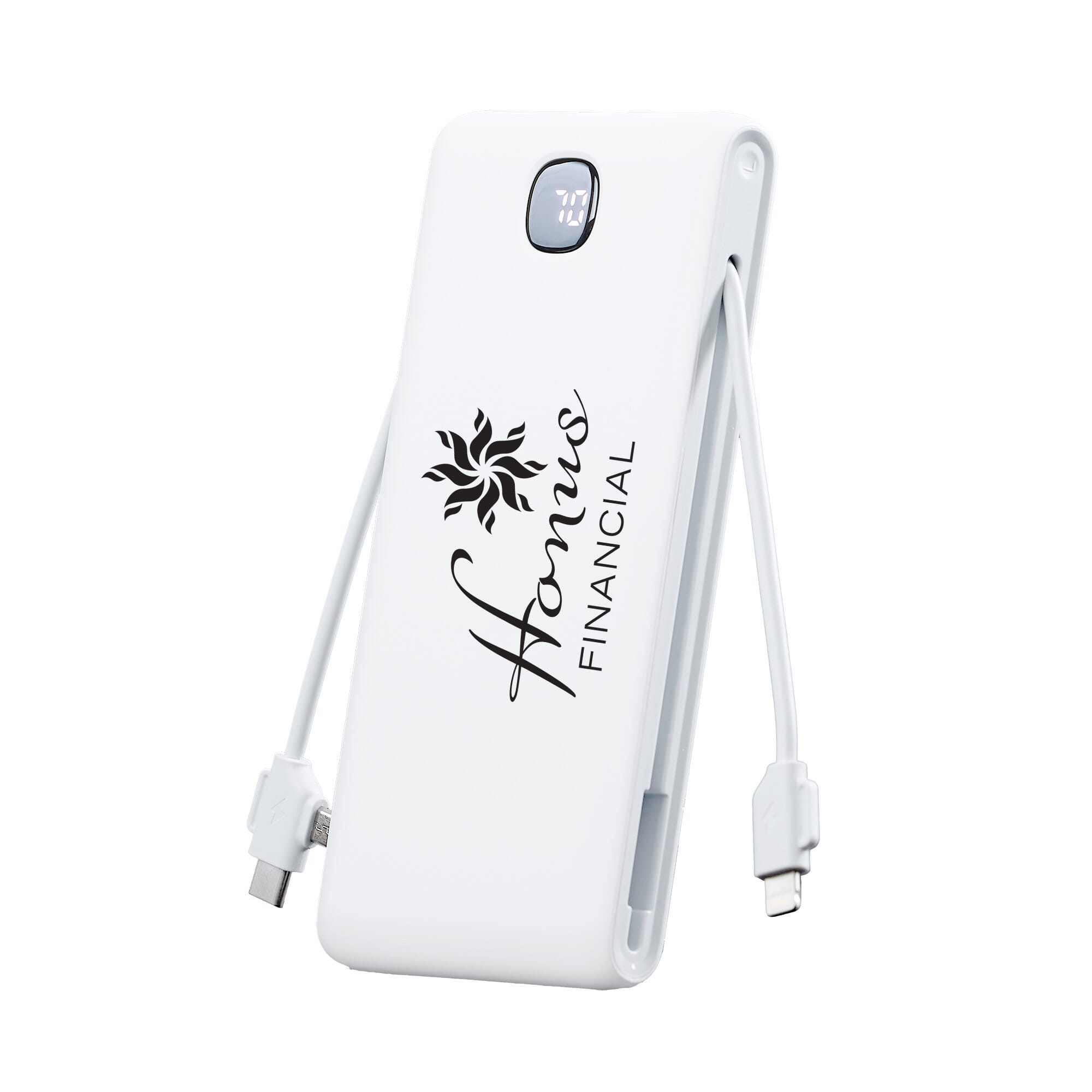 Zenith 10,000 mAh Power Bank with Built-in Cables and Retractable AC Wall Plug